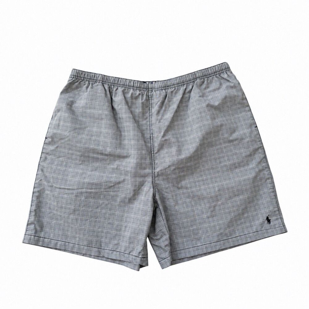 Polo Ralph Lauren Swim Trunks Men's XXL Gray Plaid 7" Inseam Mesh Lined